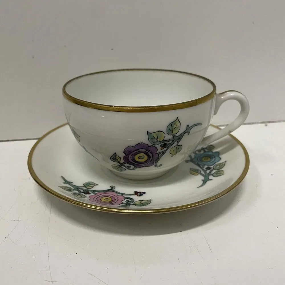 Vintage Tea Cup & Saucer Handpainted OCCUPIED JAPAN M.B. 1940s Floral Gold Trim